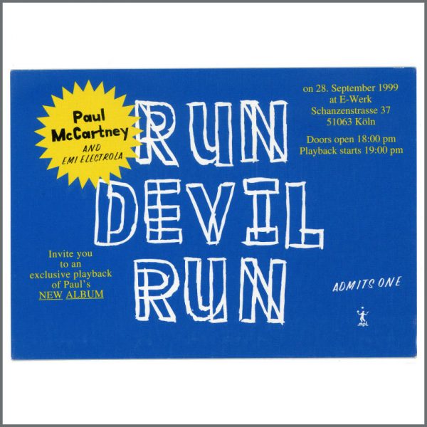 Paul McCartney Run Devil Run Playback Invitation Card (Germany)