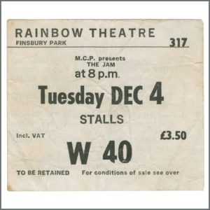 The Jam 1979 Rainbow Theatre Concert Ticket Stub (UK)