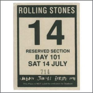 Rolling Stones 1990 Wembley Stadium Reserved Section Pass (UK)
