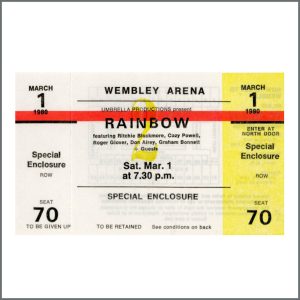 Rainbow 1980 Wembley Arena Concert Ticket Stub (UK)