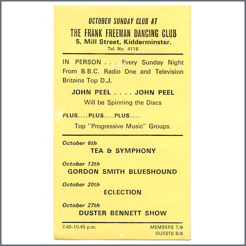 John Peel 1960s Frank Freeman Dancing Club Concert Handbill (UK)