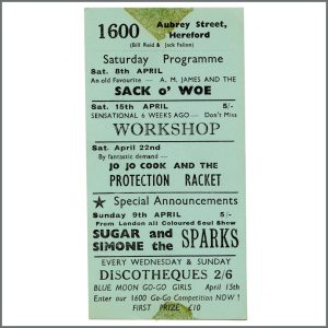 Sack O’ Woe 1960s 1600 Club Hereford Concert Handbill (UK)