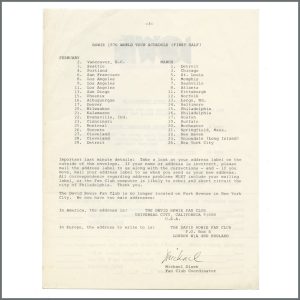 David Bowie 1976 Merchandise Fan Club Letter (UK)