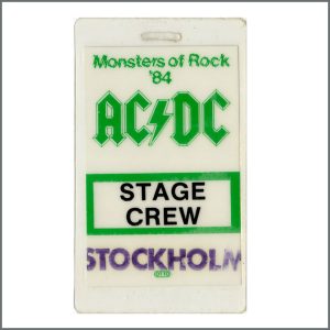 AC/DC 1984 Monsters of Rock Stage Crew Pass