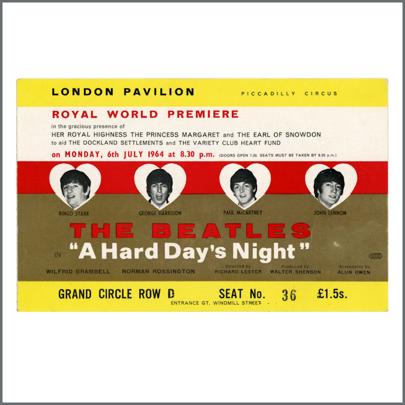 The Beatles - 1964 - Hard Day’s Night Premiere - Ticket - UK