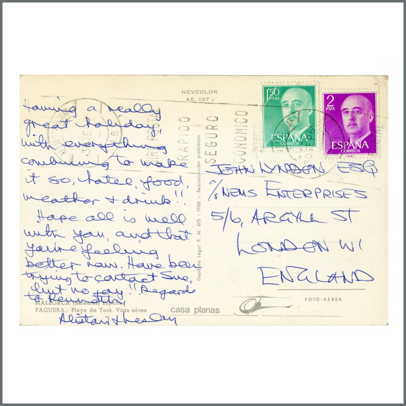Alistair Taylor 1960s Handwritten Holiday Postcard UK