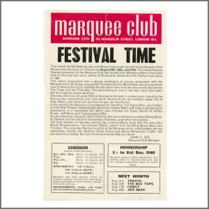 Marquee Club Programme From August 1968 - UK - Yes!