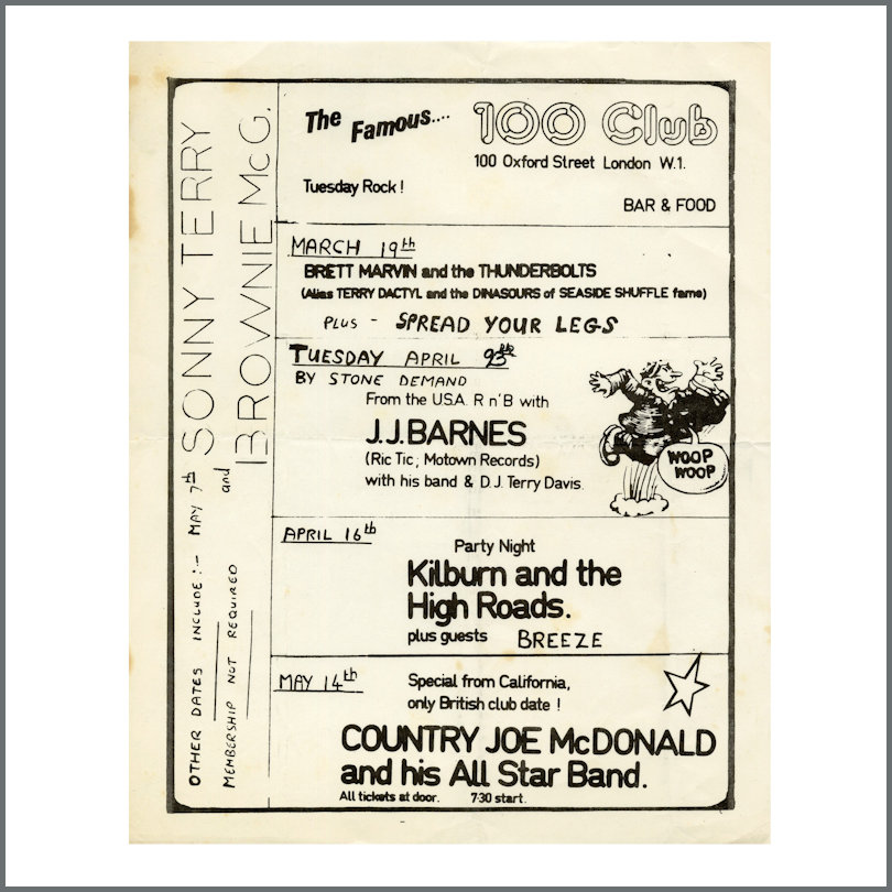 Country Joe McDonald 1970s 100 Club London Concert Handbill (UK)
