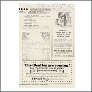 The Beatles Radio City Music Hall New York 1966 Programme with Beatles Advertisement
