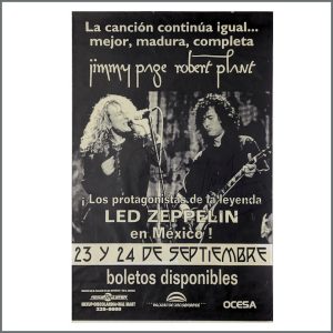 Jimmy Page Robert Plant Mexican Concert Poster 1995 (MEXICO)