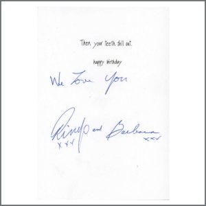 Ringo Starr And Barbara Bach 1990s Signed Birthday Card To Hilary Gerrard (UK)